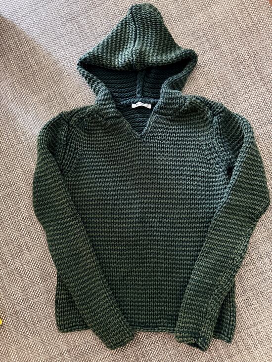 T by Alexander Wang Sweaters - T by ALEXANDER WANG 100% Wool Chunky Crochet Knit Hoodie Tunic Sweater S Green